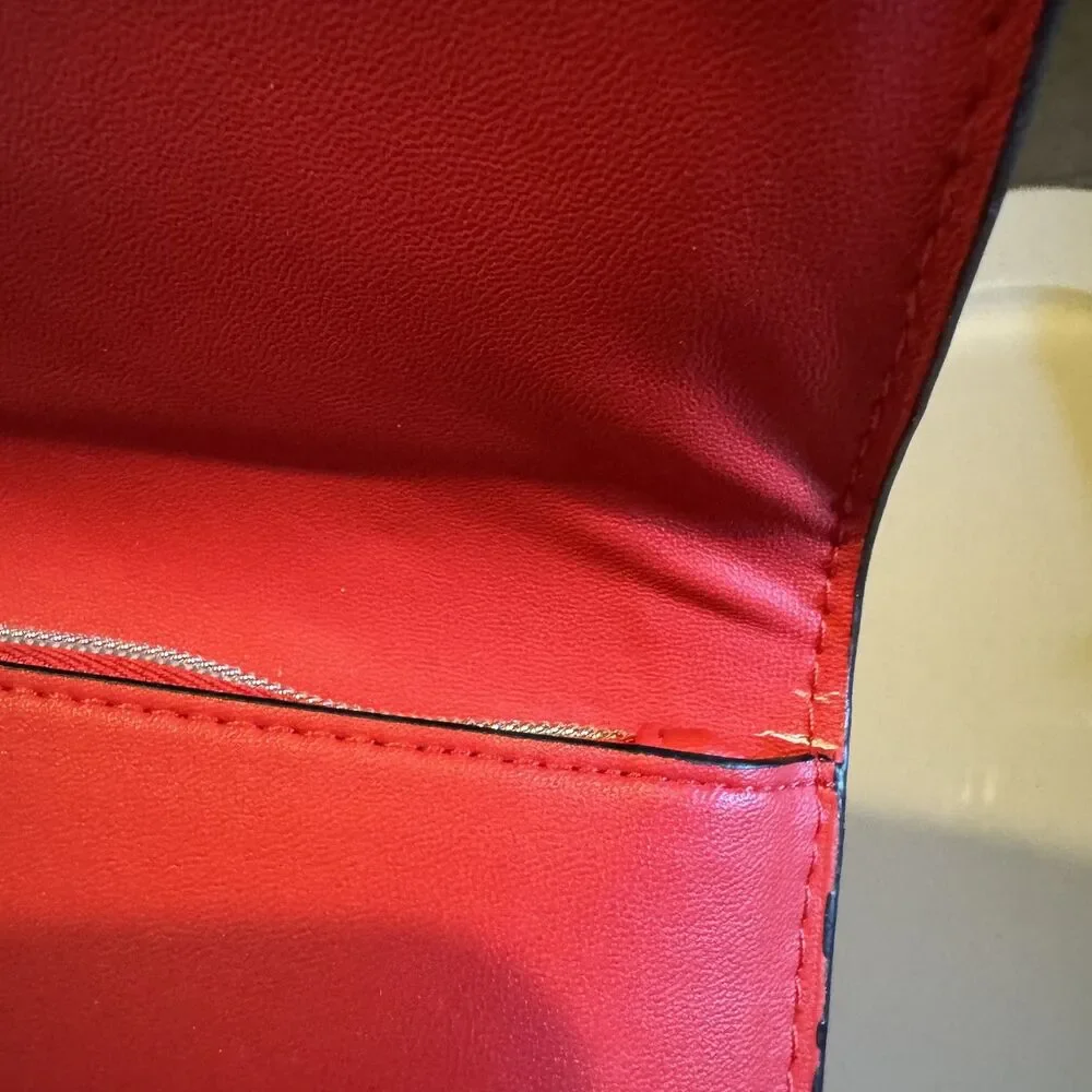 Estée Lauder Cosmetic Travel Organizer Red Vegan Leather Snap Clutch 9x5 Bag